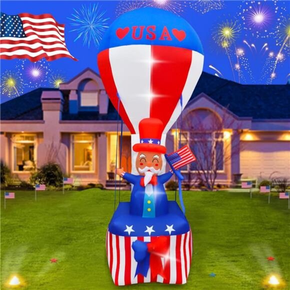 9FT 4th of July Inflatables Outdoor Decor Uncle Sam on Hot Air Balloon Decor